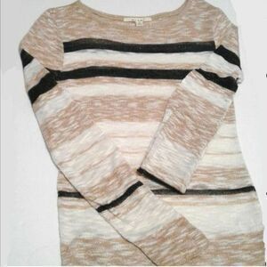 MIAMI Cream Striped Metallic Chic Night Out Long Sleeve Fitted Sweater S